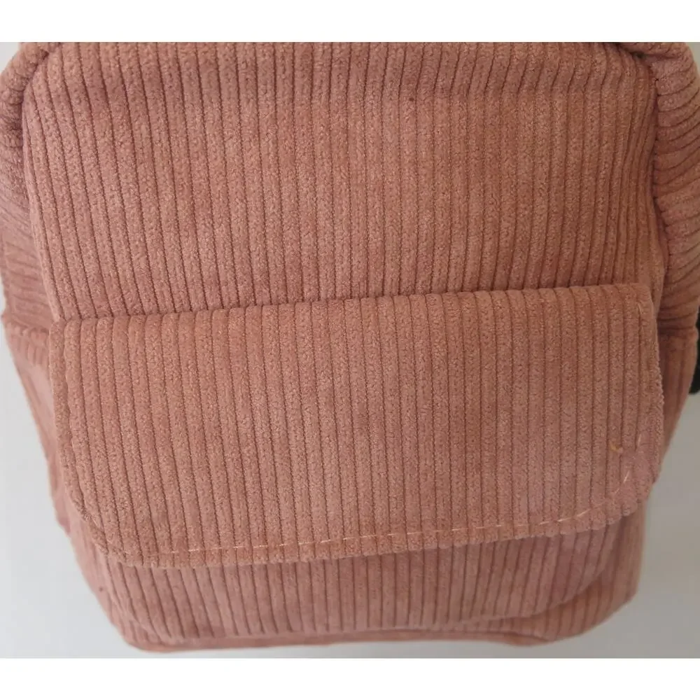 Mini Backpack NWT Purse Women Girls Corduroy Zipper Pink Casual School Everyday